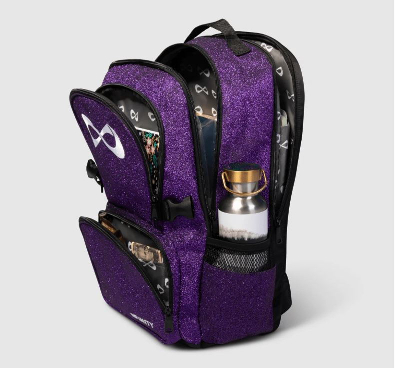 purple sparkle Nfinity backpack