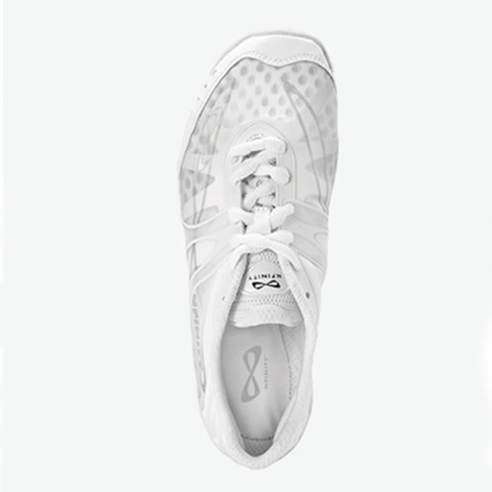 Nfinity Vengeance cheer shoes, photographed from above.