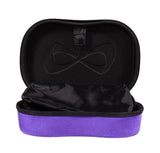 Nfiniy purple make-up  case with a bow-shaped nfinity logo inside 